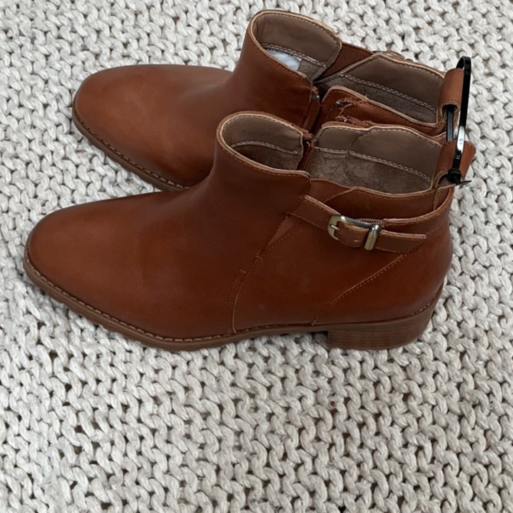 Blondo Brown Leather Ankle Booties with Strap Detail